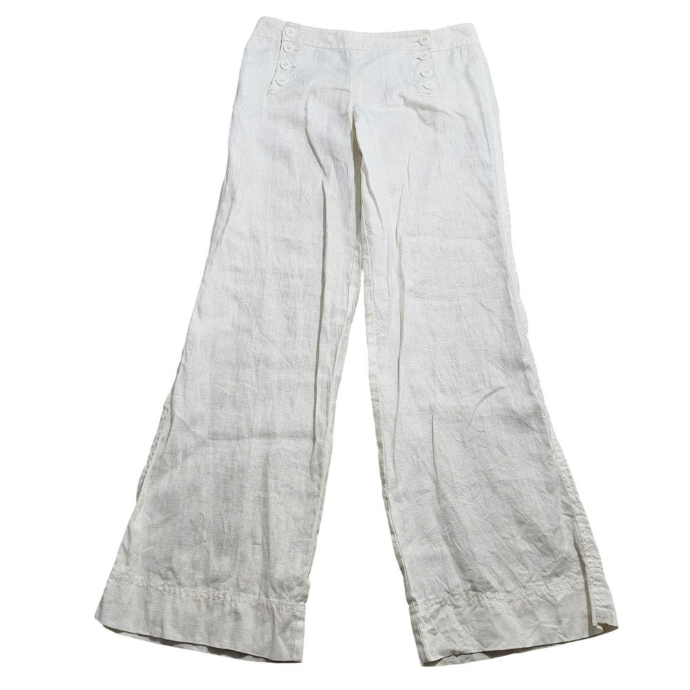 Chelsea & Violet Wide Leg Linen Sailor Pants 30 Cream Button Detail AC02T06